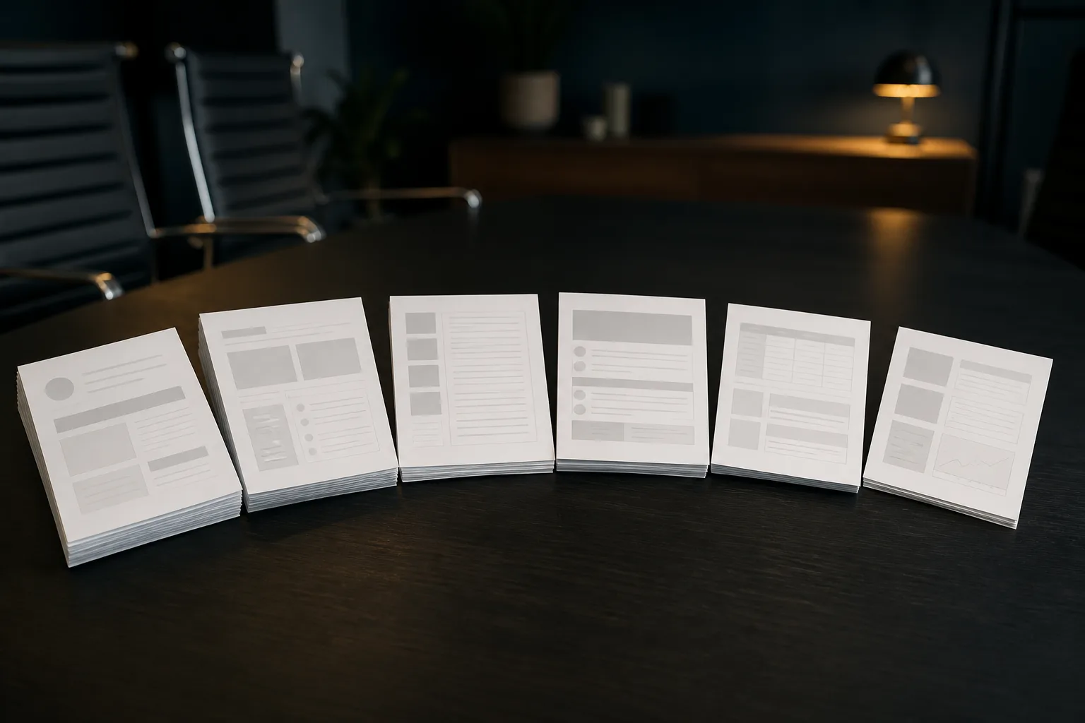 Verschiedene Protokollarten auf einem Schreibtisch nebeneinander ausgelegt