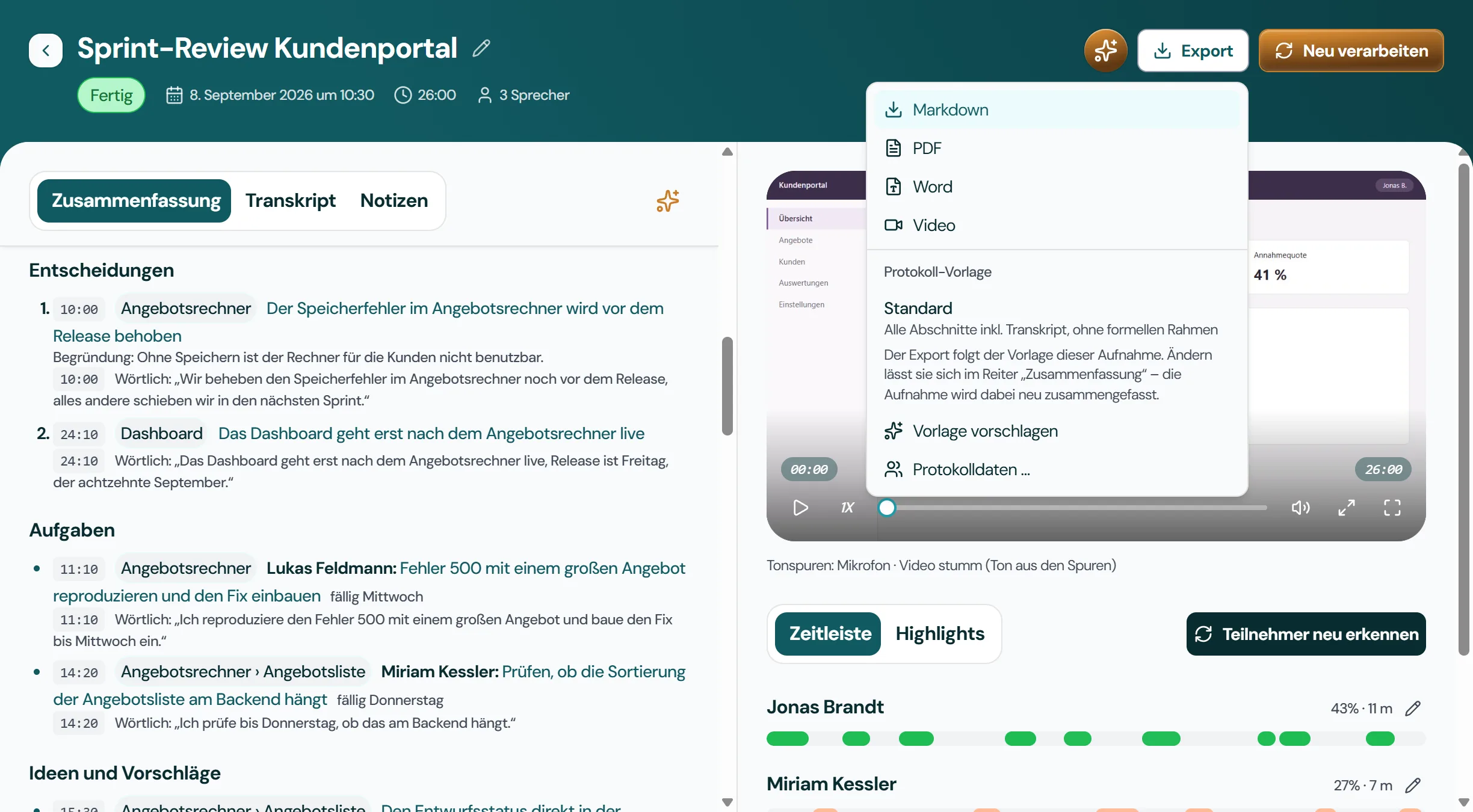 Export als PDF, Word & Markdown: Screenshot 1