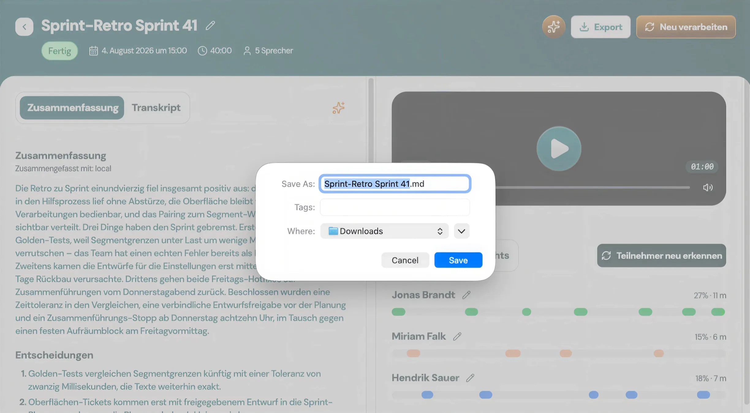 Export als Markdown & PDF — Screenshot 1