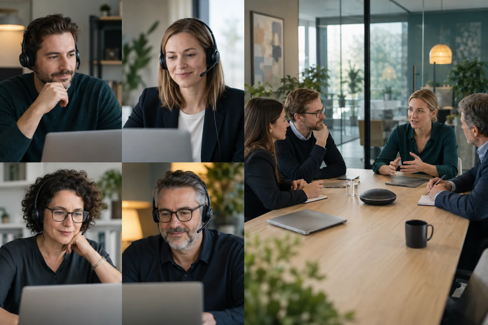 Vergleich zweier Aufnahmesituationen: einzelne Headsets und ein gemeinsames Konferenzmikrofon